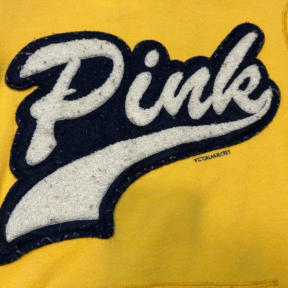 Victorias Secret PINK University Hoodie Yellow Logo XS Pullover Sweatshirt - Picture 4 of 6